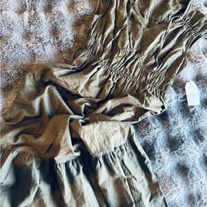 NWT Time & Tru Olive Green Midi Dress XS 0-2 Elastic Waist Tiered Sleeveless